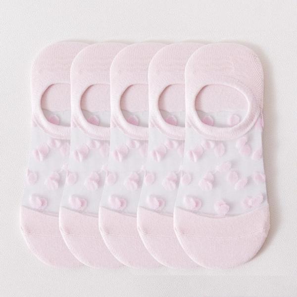 5Pairs Round Dot Socks Women's Summer Thin Transparent Invisible Boat Socks Breathable Short Sock Mesh Ultra-thin Non-slip Socks