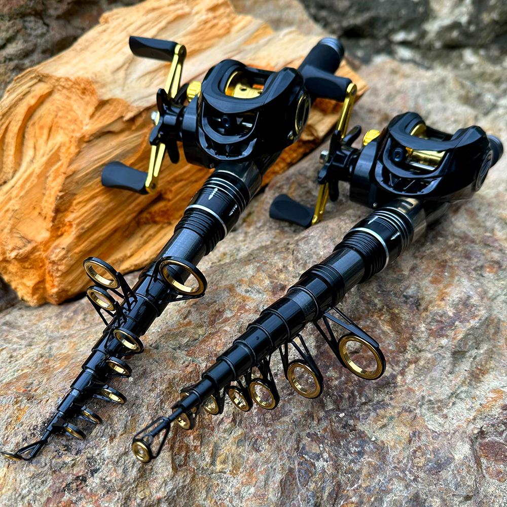 Fishing Rod, Bait Reel Set Telescopic spinning rod with reel, gear ratio 7.2:1, 18+1 bb, foldable design, for predatory fish, right/left-handed use