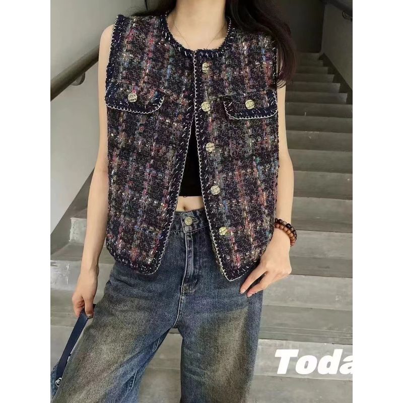 Classic Style Classic Series Tops! Women's Gold Chain Side Single-Breasted I-Shaped Vest Fall and Winter Wear Woolen Outwear