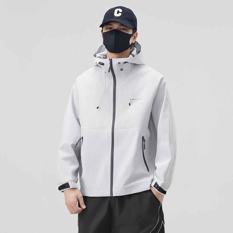 

Outdoor Hard Shell Jacket Men S New American Retro Functional Wind Tooling Jacket Loose Couple Top 5XL (recommended weight 195-107.5 kg) светло-серый