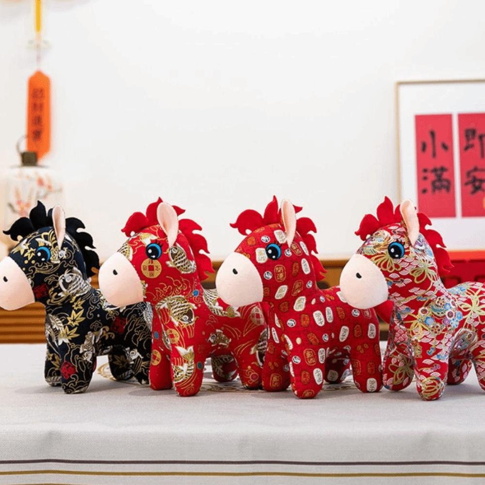 Lucky Chinese Zodiac Horse Cartoon New Year Mascot Traditional Horse Stuffed Pendant  Friends Gift