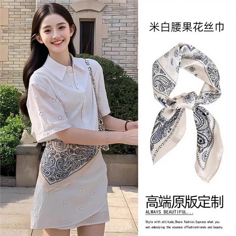 Cashew Flower Silk Scarf Belt Women's Stacking Wear Accessories Jeans Waist Scarf Waist Fart Curtain Travel Matching Shirt