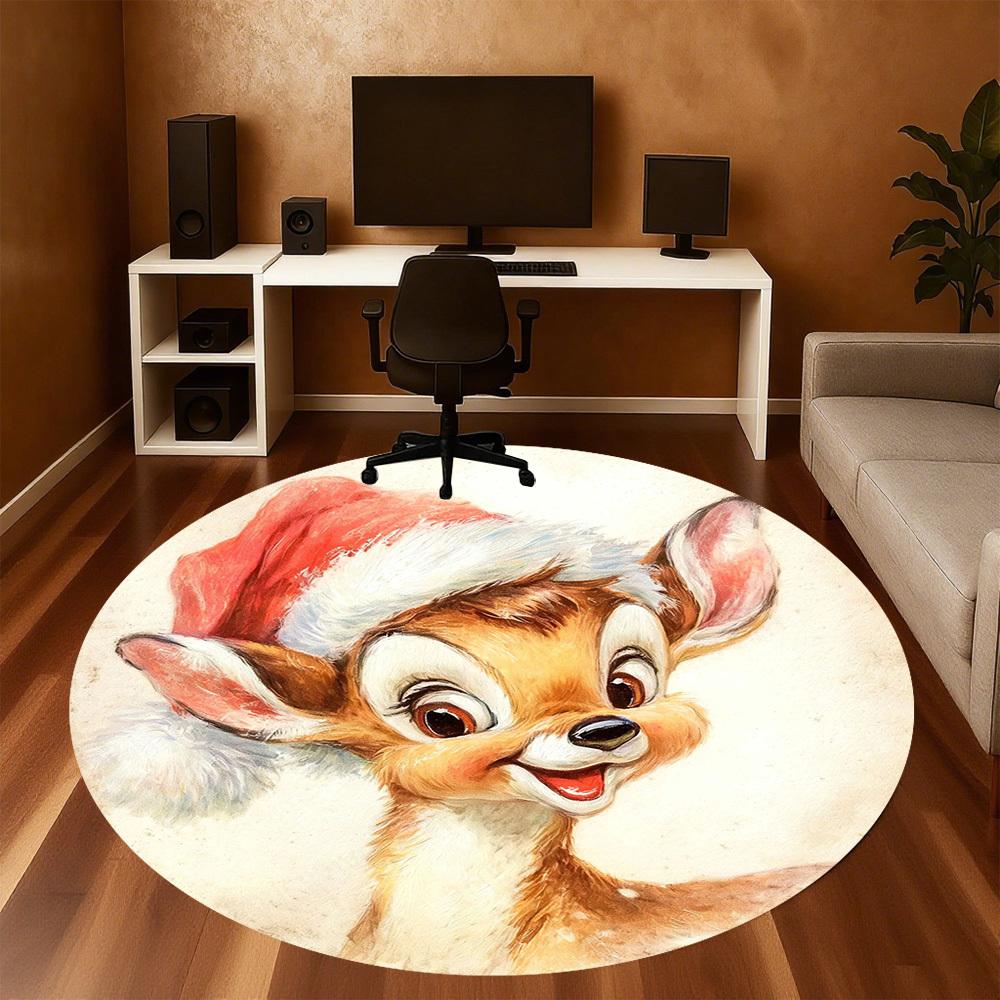 1PC deer santa hat Office Round Area Rug, Under Office Chairs Bedroom Living Room Home Decor,Carpet for Office, -1110246
