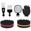 Hair Sponge Set, Magic Curl Glove, Afro Brush, Metal Pick Comb, and Twist Comb for Hairstyling (Black-6Pcs)