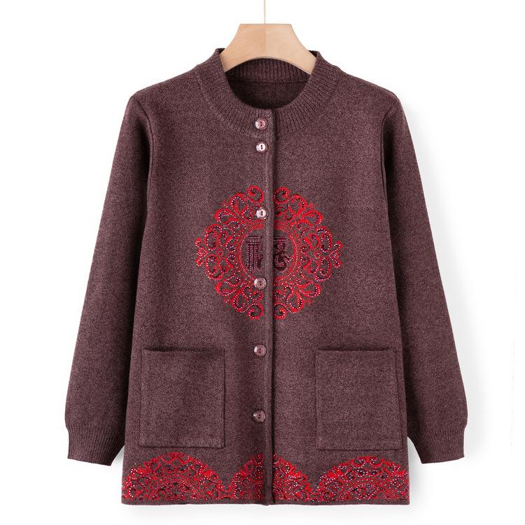 Grandma Cardigan Sweater Autumn and Winter Clothes Festive Sweater Middle-aged and Elderly Mothers Wear Autumn Coat Old Ladies New Style