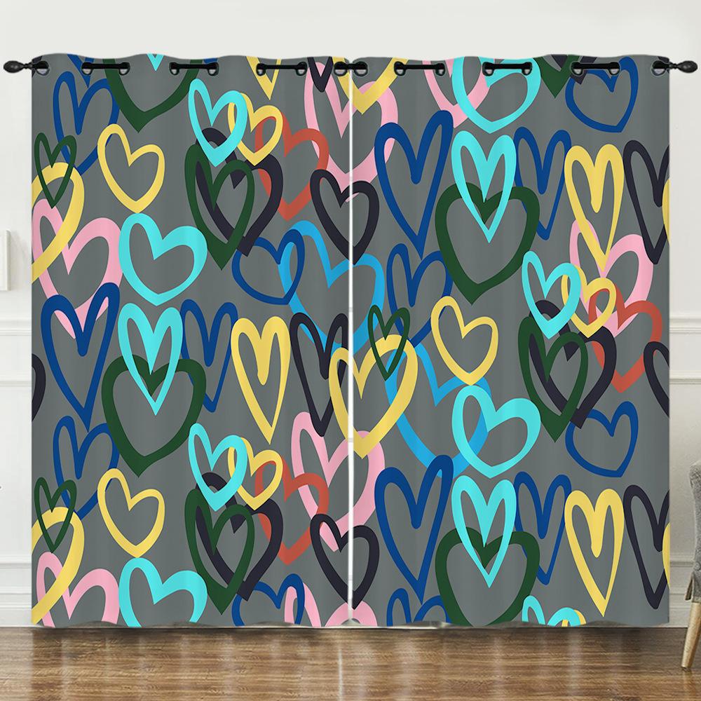 Curtains Full Screen Love Romantic 3D Digital Printing Blackout Curtain Punching