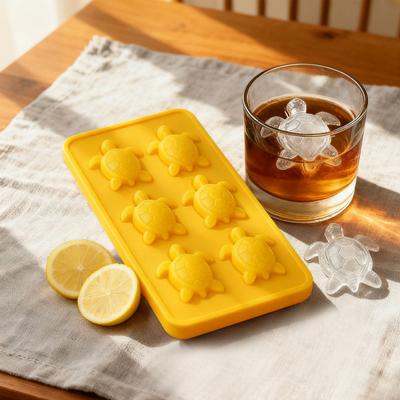 Food-Grade Silicone Ice Cube Mold 6 Grids Turtle Shape Easy Release Whiskey Ice Cube Tray Decorative Dessert Ice Mold