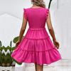 V-neck Elegant Solid High Waist A-Line Dress for Women Long Sleeve Mid-Length Autumn Winter