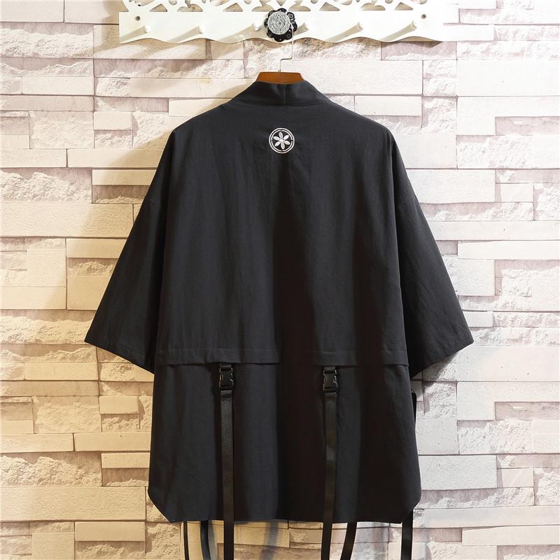Japanese-Style Oversized Taoist Robe: Summer Embroidered Ribbon Hip-Hop Shirt with Three-Quarter Sleeves