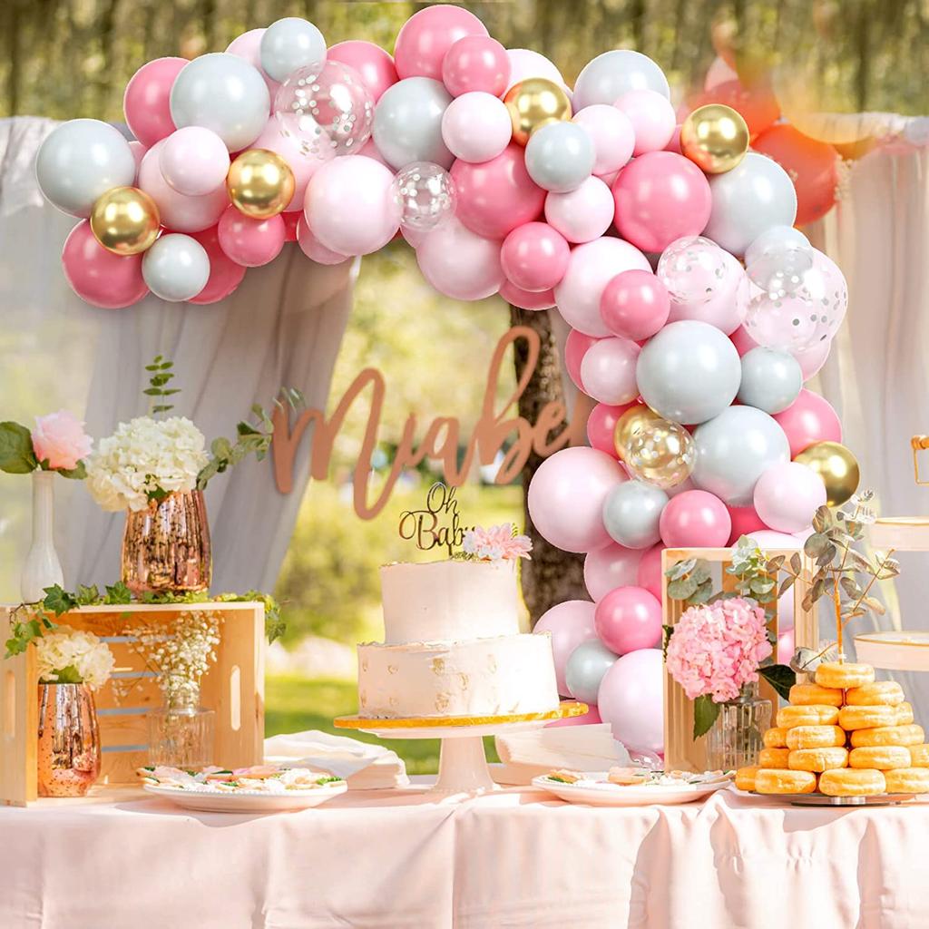 Kit de corona de globos de látex rosa de 88 piezas, globos de confeti para niñas, decoraciones de cumpleaños, suministros para fiestas de bebés y bodas