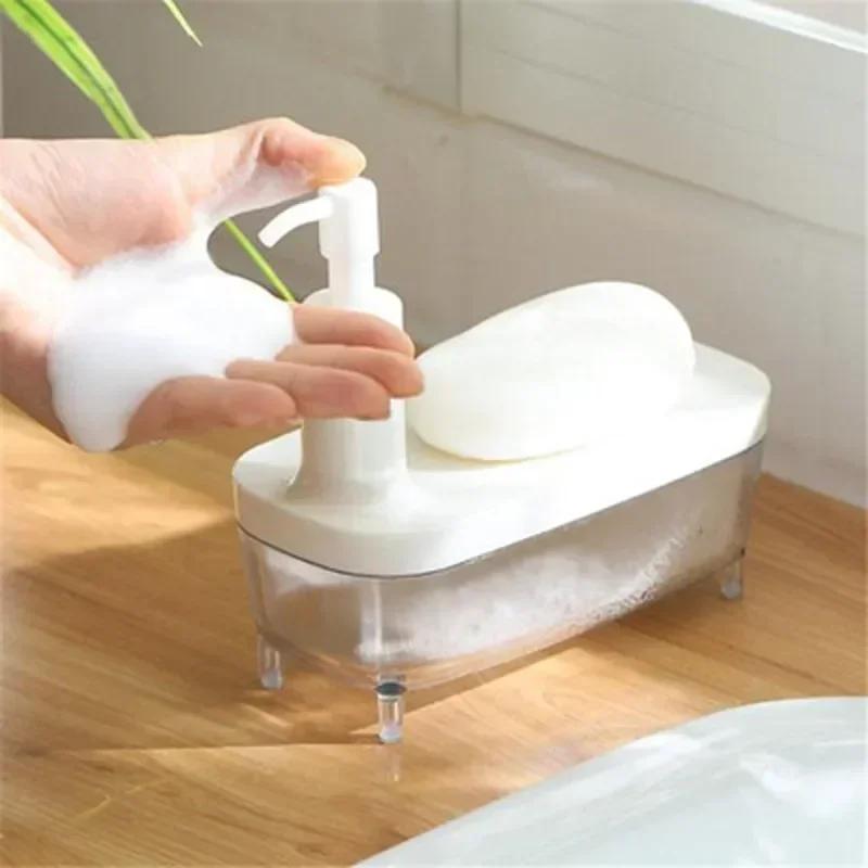 Multi-function Liquid Container Drainboard Soap Holder Rack 2 in1 Dispenser and Soap Storage Box
