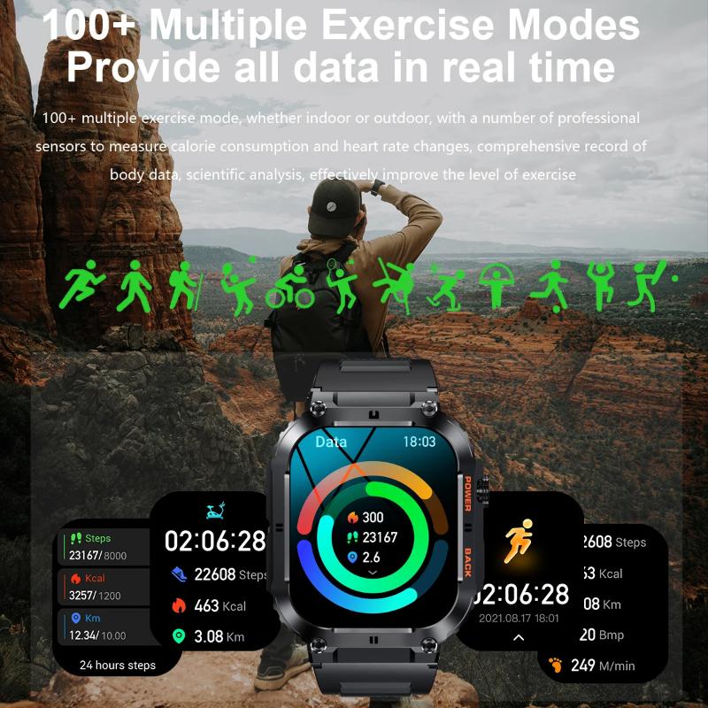 2025 New Outdoor Sports Fitness Smartwatch For Men 1.96 Inch Screen Bluetooth Calling Waterproof Watches Blood Oxygen Reloj Hombre