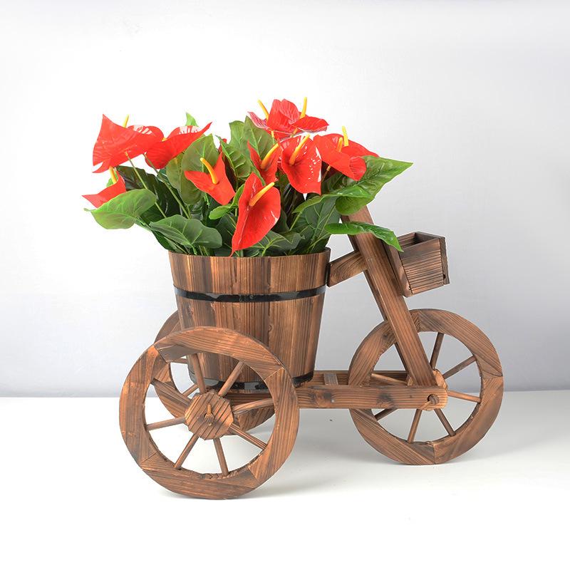 Retro Style Carbonized Wood Tricycle Planter for Succulents - European Pastoral & Japanese Inspired Decor