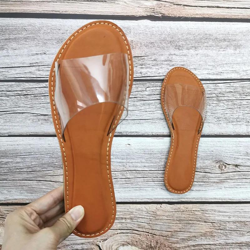 Fashion High Quality Fashion Summer Women Slippers Clear Transparent Slip-On Jelly Shoes Ladies Flat Beach Outdoor Holiday Slides