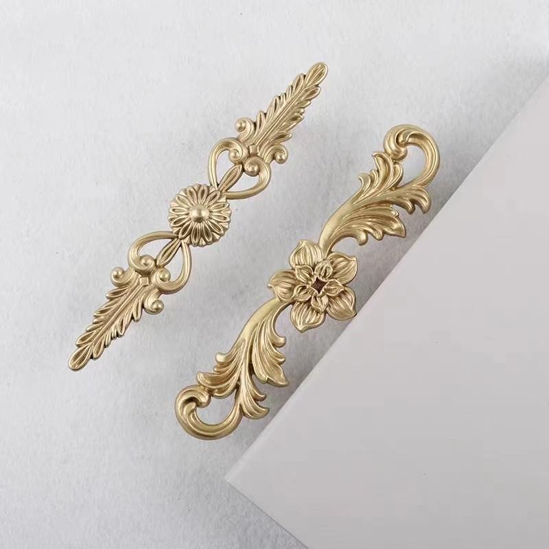Brass French Drawer Vintage European Kitchen Cabinet Handles and Pulls Pure Copper Bedroom WardrobeFurniture Handle Hardware