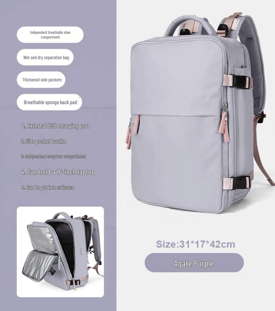 Girls' Extra Large Multifunctional Backpack with Wet/Dry Separation - Nylon, Waterproof, Ideal for Short Trips & School