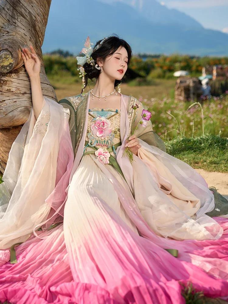 Chiffon Tulle Fabric Chinese Style Gradient Designer Fabric DIY Sewing Hanfu Dress Skirt Shirt Ancient Costume Decor Crafts