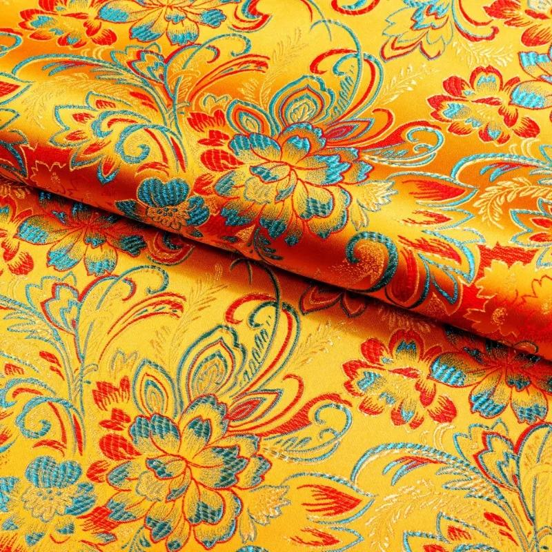 Wide 114cm Damask Jacquard Lilies Pattern Fabrics for Diy Sewing Cheongsams Ethnic Costumes Mongolian Robes Decorative Fabric