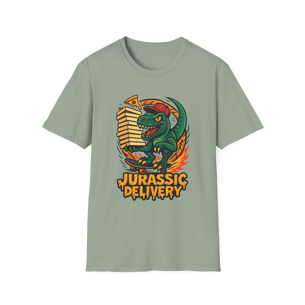 Unisex Softstyle T-Shirt Raptor Skateboard Pizza Funny Dinosaur Art