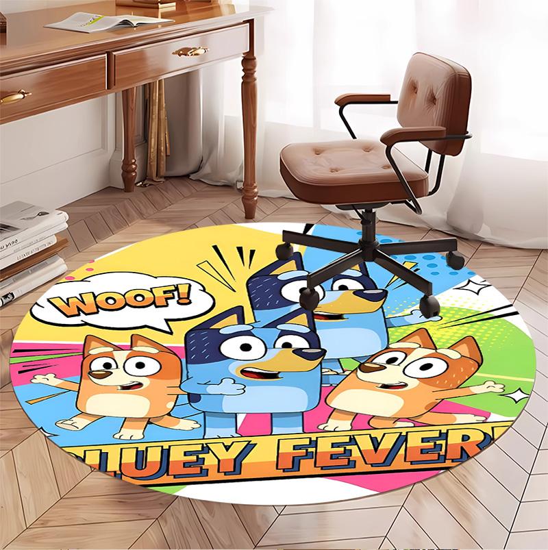 Bluey Pattern Round Rug, Indoor/Outdoor Mat, for Picnic, Gameroom, Bedroom, Office, Living Room, Home Decor Carpet, Birthday Gift