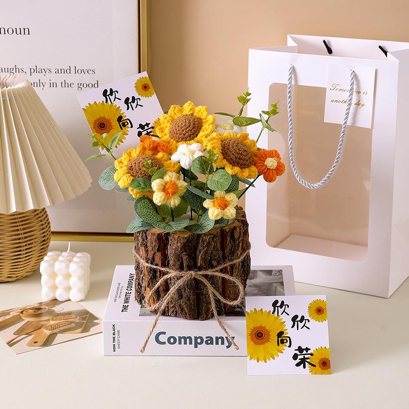 

1 Set Finished Knitting Crochet Flowers Wedding Bridal Artificial Flower Crafts Hand-Knitted Woven Flower Office Desktop Decor