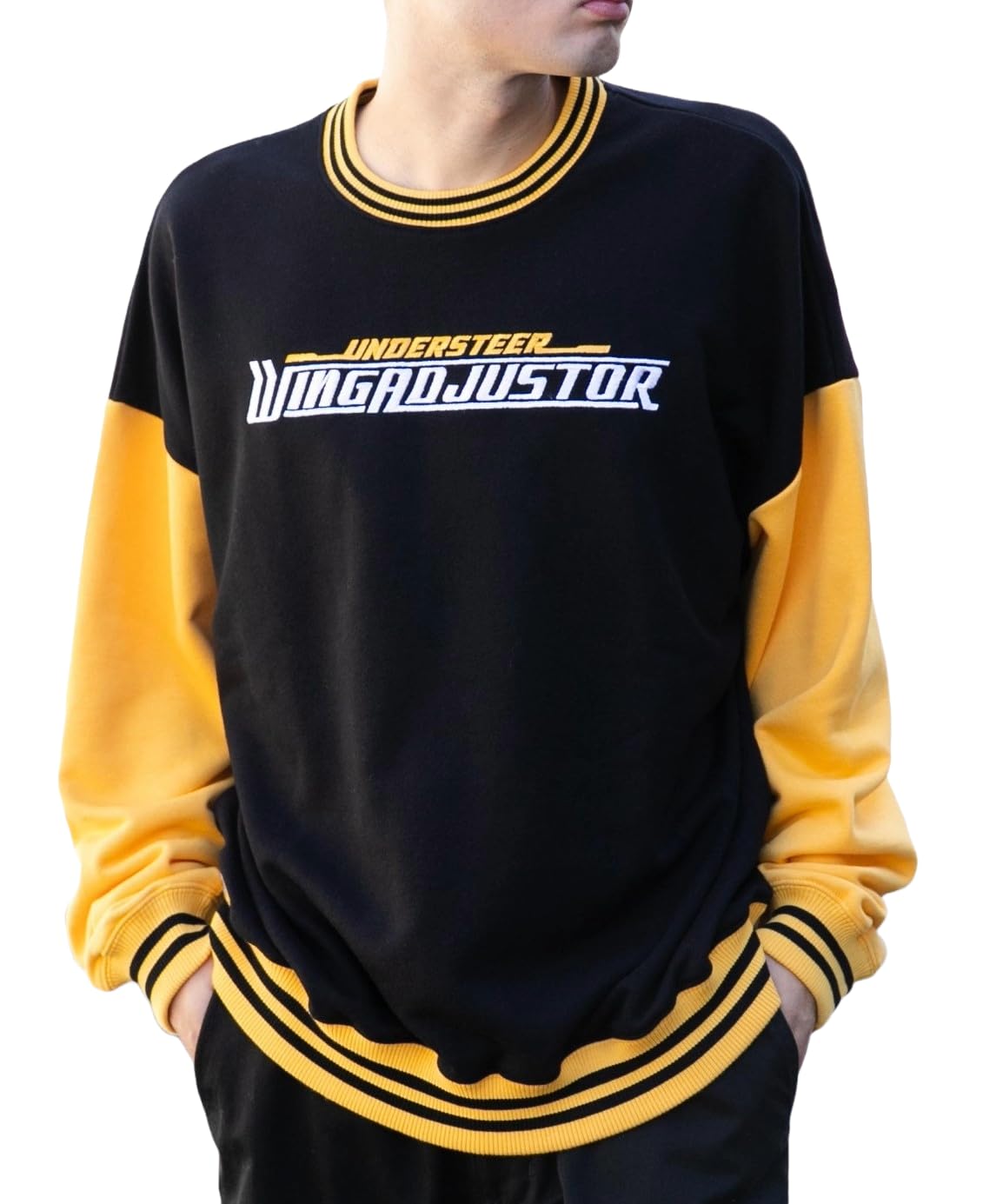 

WEGO Heavyweight Embroidered Pullover Loose Size M Men s Two-Tone Sweatshirt, Oversized, Fit, Streetwear, Casual, Fall/Winter, Spring/Autumn, Black, чёрный