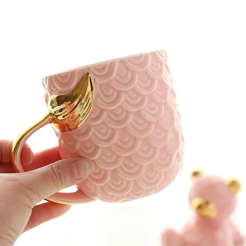 Mermaid Tail Handle Mug with Pearl Glaze Gold Creative Ceramic Golden Tea Coffee Milk Personalized Mugs Fishtail Cup Novelty