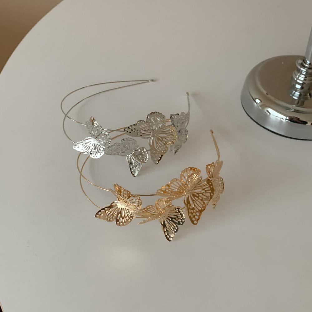 Butterfly Hollow Butterfly Headband Gold Double Layer Headband Fashion Tiara Hair Band  Women Use