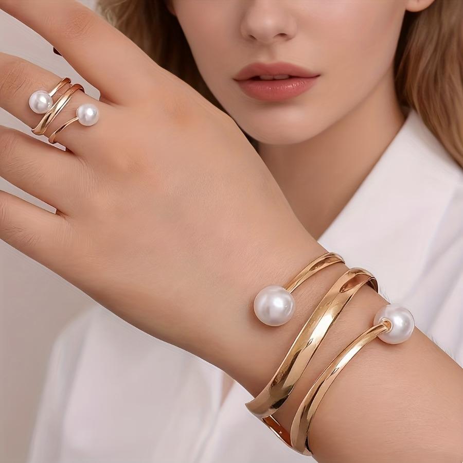 [Vintage-style Jewelry Set] New Minimalist Jewelry Set | Vintage-style Hand Accessories, Irregular Lines, Open Bangle and Ring, Instagram Aesthetic