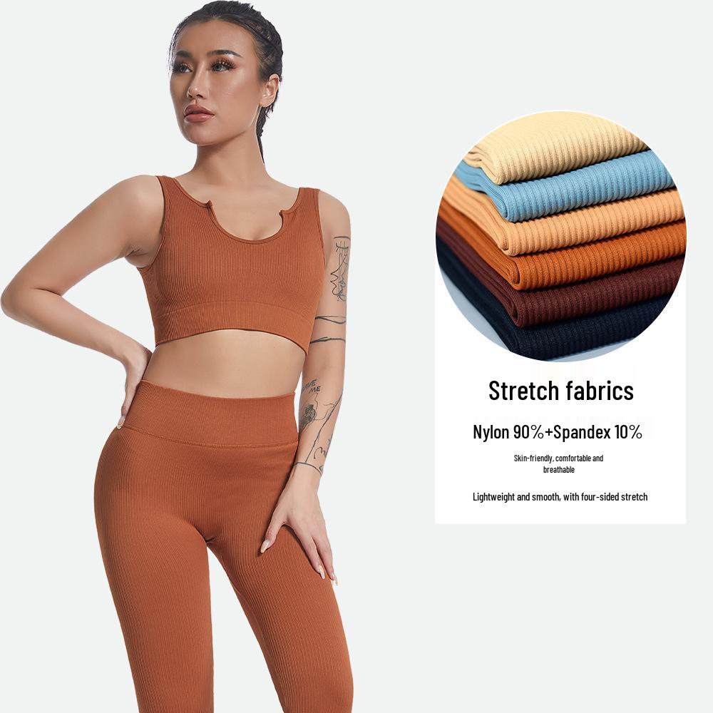 Women's Ribbed Seamless Yoga Set: Striped Sports Bra, Tank Top, Long Pants, and Shorts