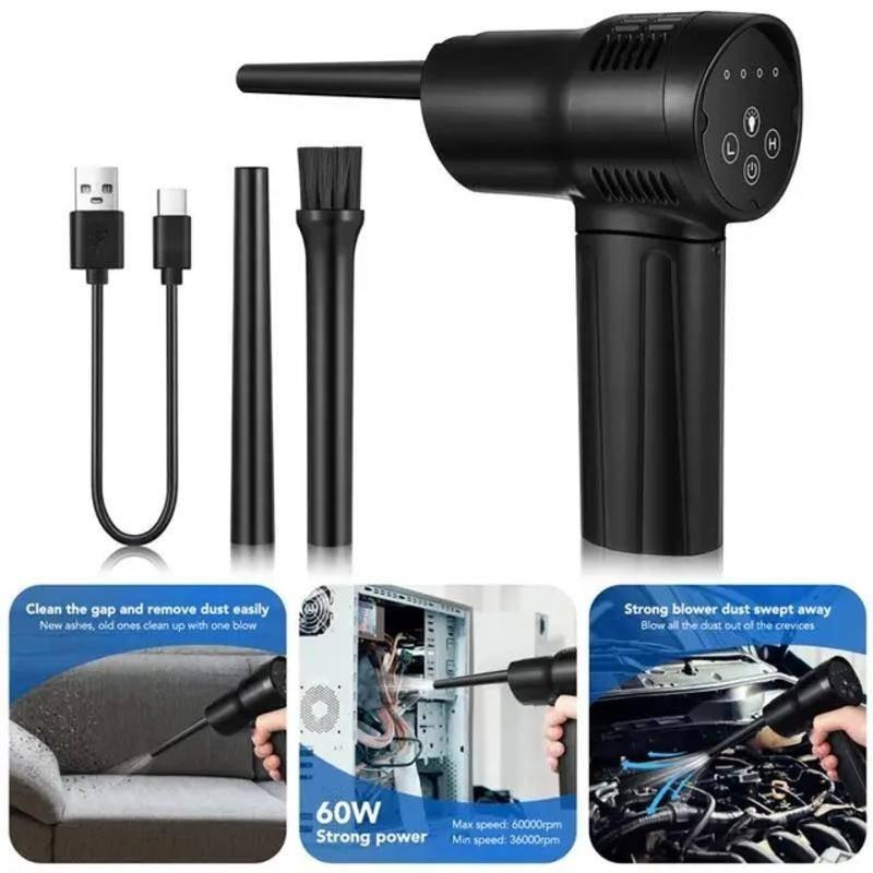 40000RPM Wireless Compressed Air Duster Portable Strong Powerful Keyboard Cleaner Black Household Computer Cleaning Air Blower
