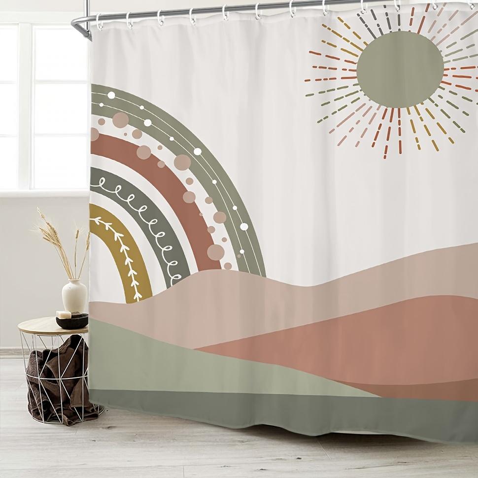 1pc Abstract Mountain Sun Shower Curtain, Sun Motif, High Quality Polyester, Artistic All Seasons Bathroom Decor