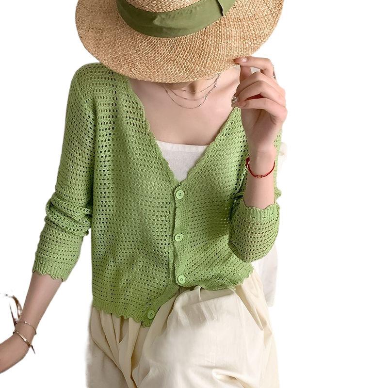 Small Fresh College Hollow Knitted Sweater Cardigan Women's Summer Thin Loose Long-sleeved Sunscreen Shawl Top