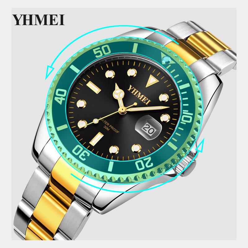 Men's Business Series Stainless Steel Watch with Calendar & Rotatable Bezel - Waterproof Quartz Dial
