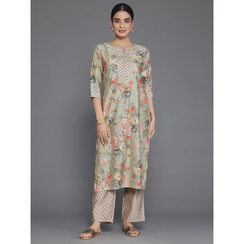 Libas Women s Silk Blend Printed Regular Fit Kurta Set (35430_Grey_XS) XS серый