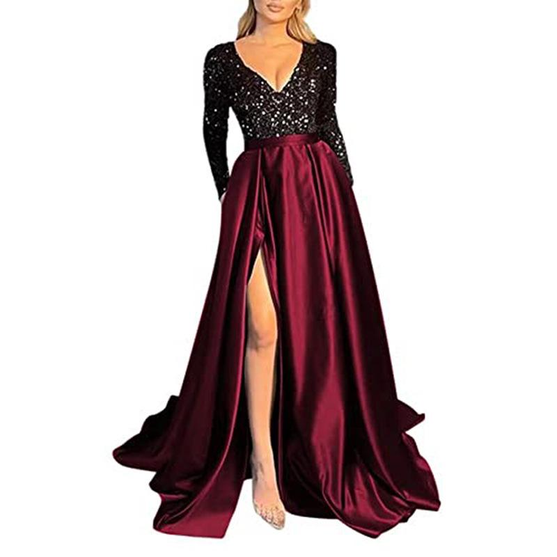Europeo e americano nuovo vestito da festa femminilità lungo vestito con paillettes vestito da sera