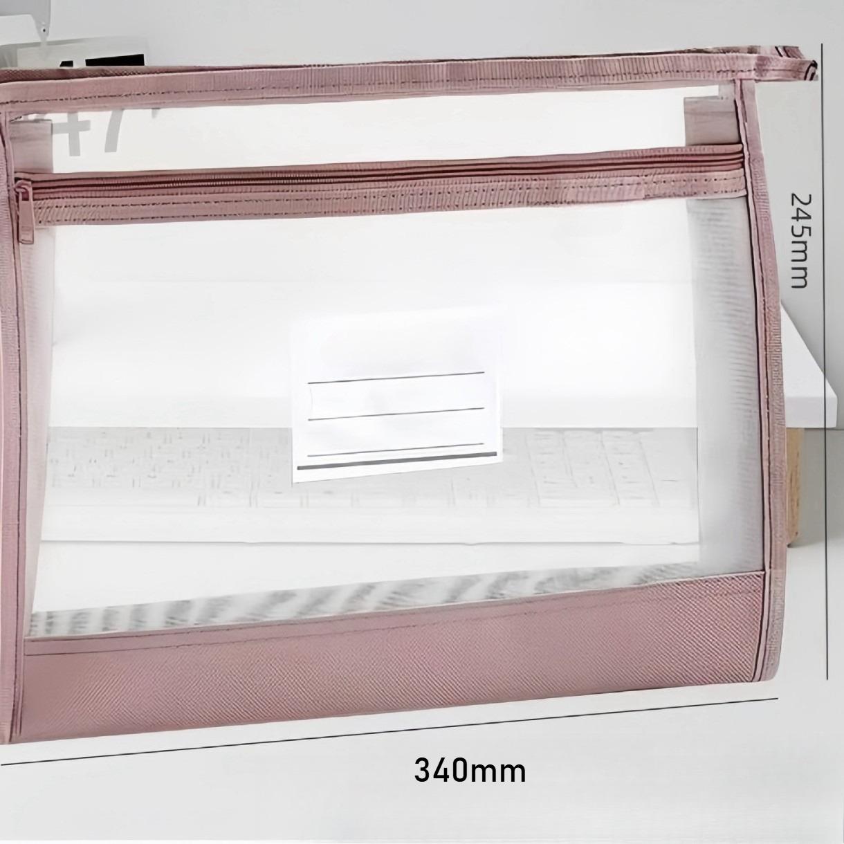 

Large A4 Double-Layer Mesh Zipper Storage Bag Transparent Organizer for Stationery, Cosmetics, Makeup & File Folders