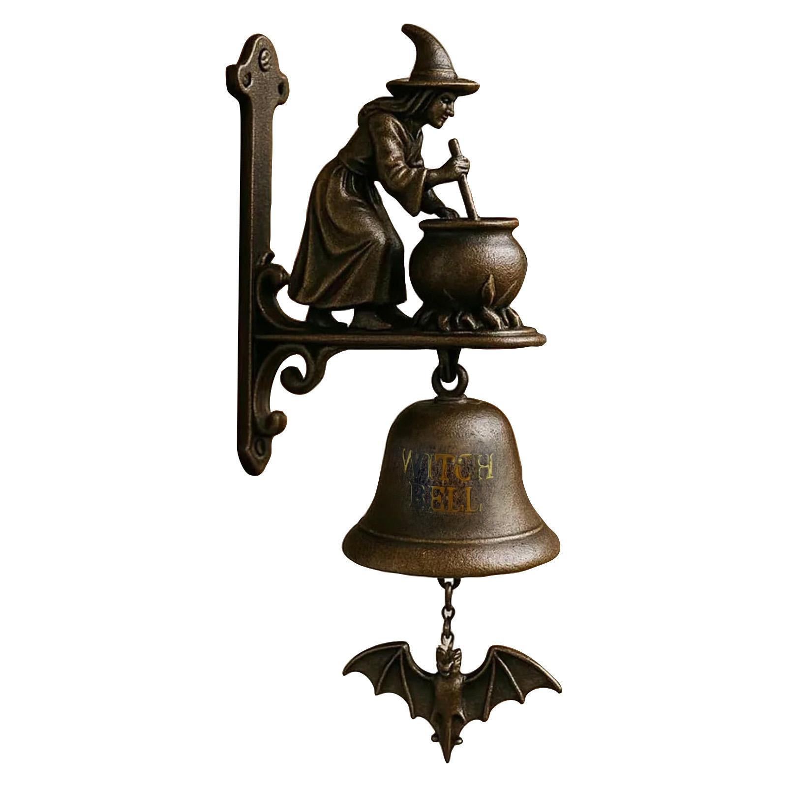 Gusseiserne Hexe Türglocke Vintage Wandmontierte Dekorative Glocke mit Fledermaus für Haus Garten Halloween Dekoration One Size