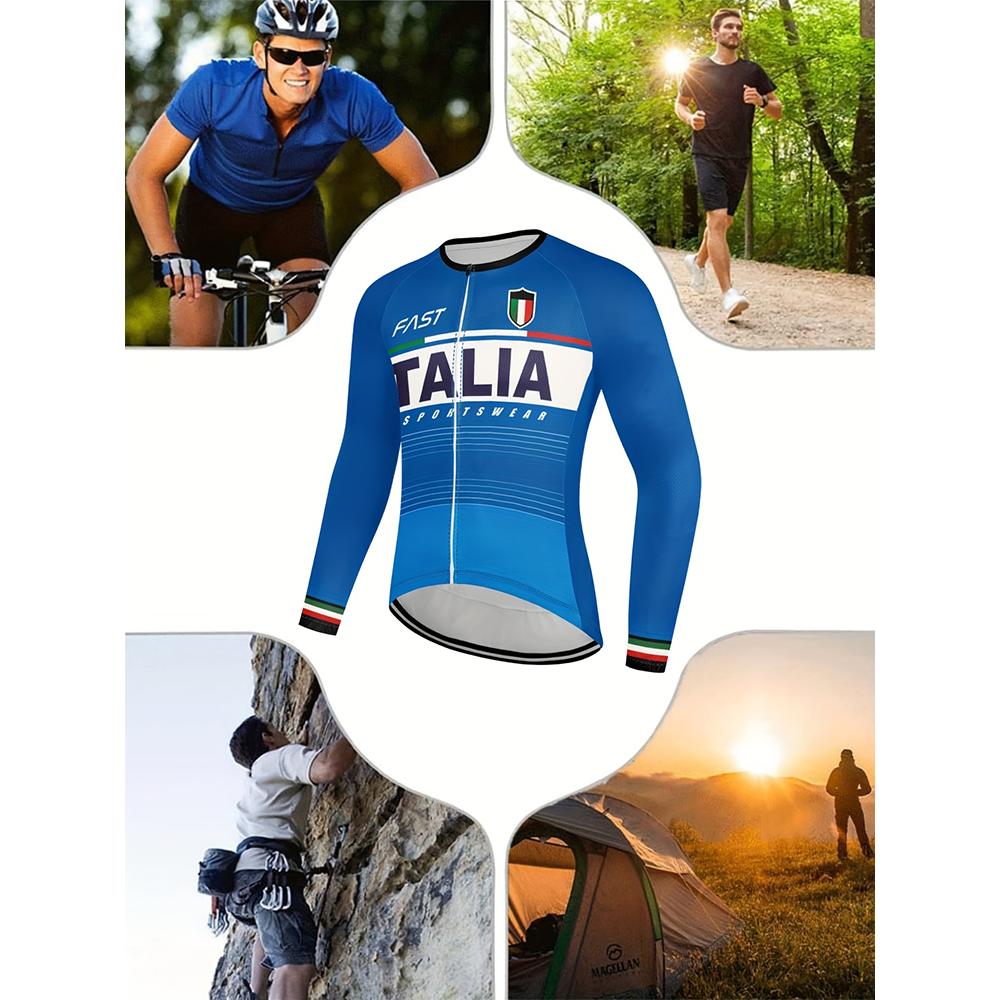 Men's Italian-inspired long-sleeved cycling jersey, suitable for mountain biking and road cycling, moisture-wicking and breathable, cycling top