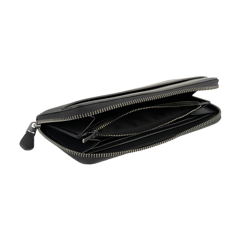 Coach Wallet Accordion Ong Accordion Print Wraparound Zip Closure Coated Canvas and Smooth Calfskin Men's Charcoal Bronze and Charcoal and Black