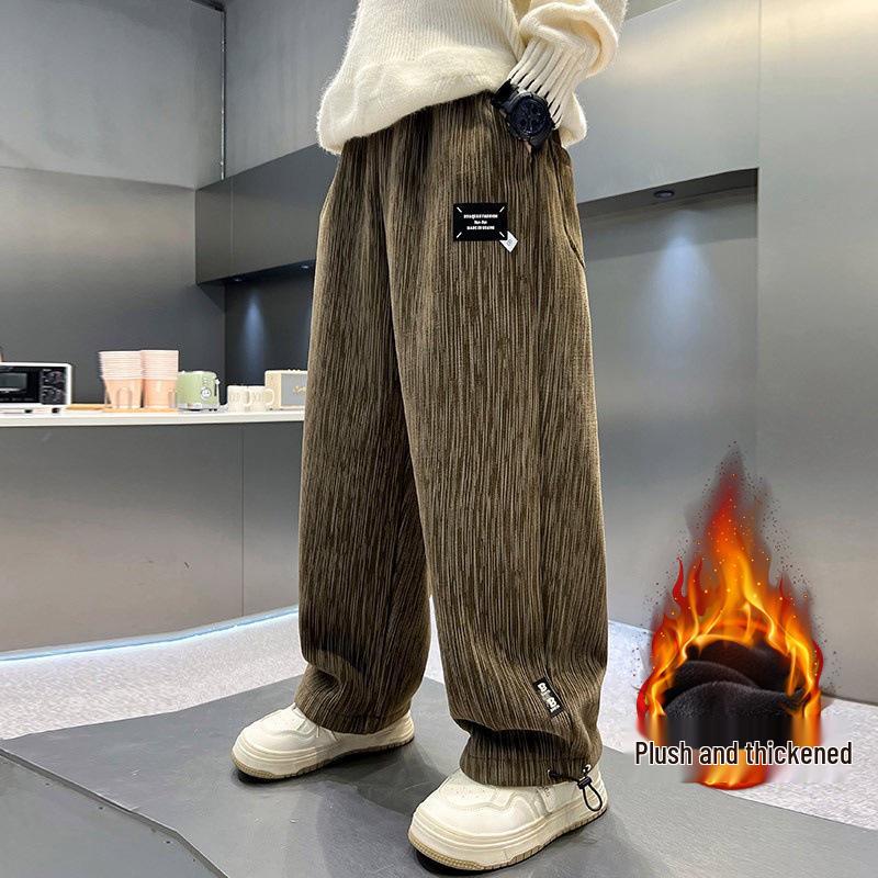 

Мальчиковые вельветовые брюки на флисовой подкладке - Осенне-зимний стиль, Утолщенный цельный флис, Стильные повседневные брюки для мальчиков постарше 130cm [Recommended 40-50 lbs]