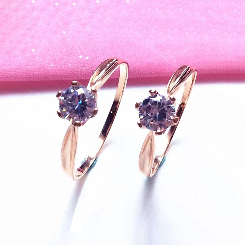 Purple Gold Zircon Ring, Simple Diamond-Set Wedding Ring, Rose Gold-Plated 6-Claw Adjustable Ring.