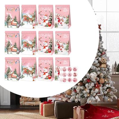 12 Pieces Christmas Gift Paper Bags Goody Party Supplies Portable, Storage,