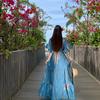 Bali Wear Blue Collar Print Beach Dress Seaside Vacation Bohemian Dress