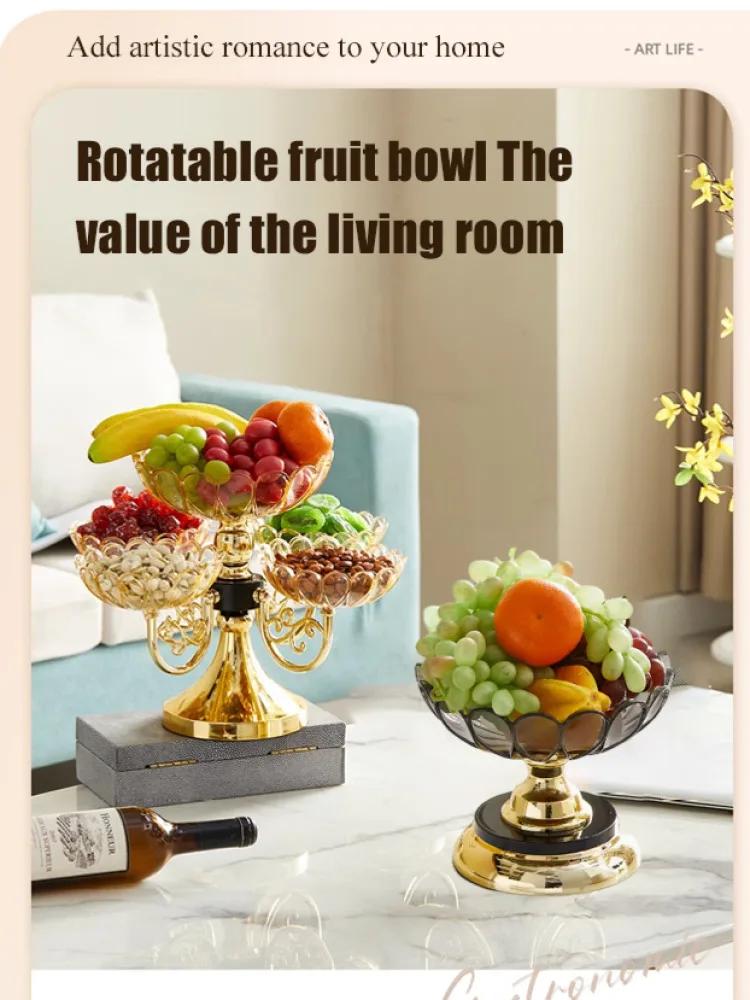 Fruit Plate for Home Use Rotatable Multi-layer Living Room Fruit Plate Snacks Dried Fruit Candy Light Luxury High-grade Crystal
