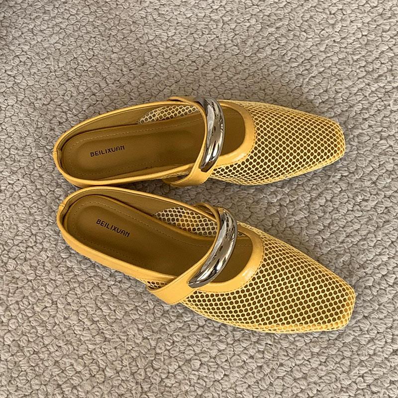 Fashion Fashion Metal Female Flats Slippers Sandals Shoes For Women Mules Summer Beach Slides Footwear Mesh Ladies Flats Slippers Shoes