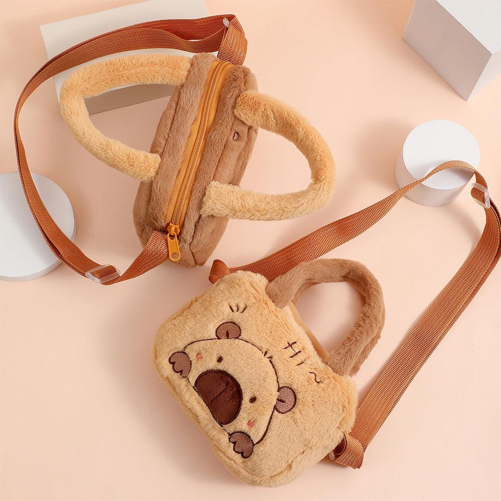 Stylish Cute Embroidered Capybara Plush Handbag Kawaii Carto Plush Shoulder Bag Lightweight Soft Small School Bag Square Bag
