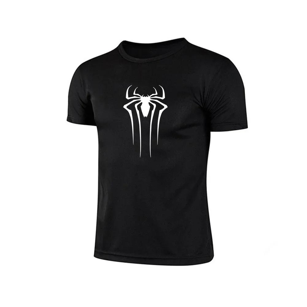 Spider Men Short Running T Shirt Gym Sports Top Quick Dry Breathable Black Fitness Sportswear Bodybuilding Clothing#Color(1)