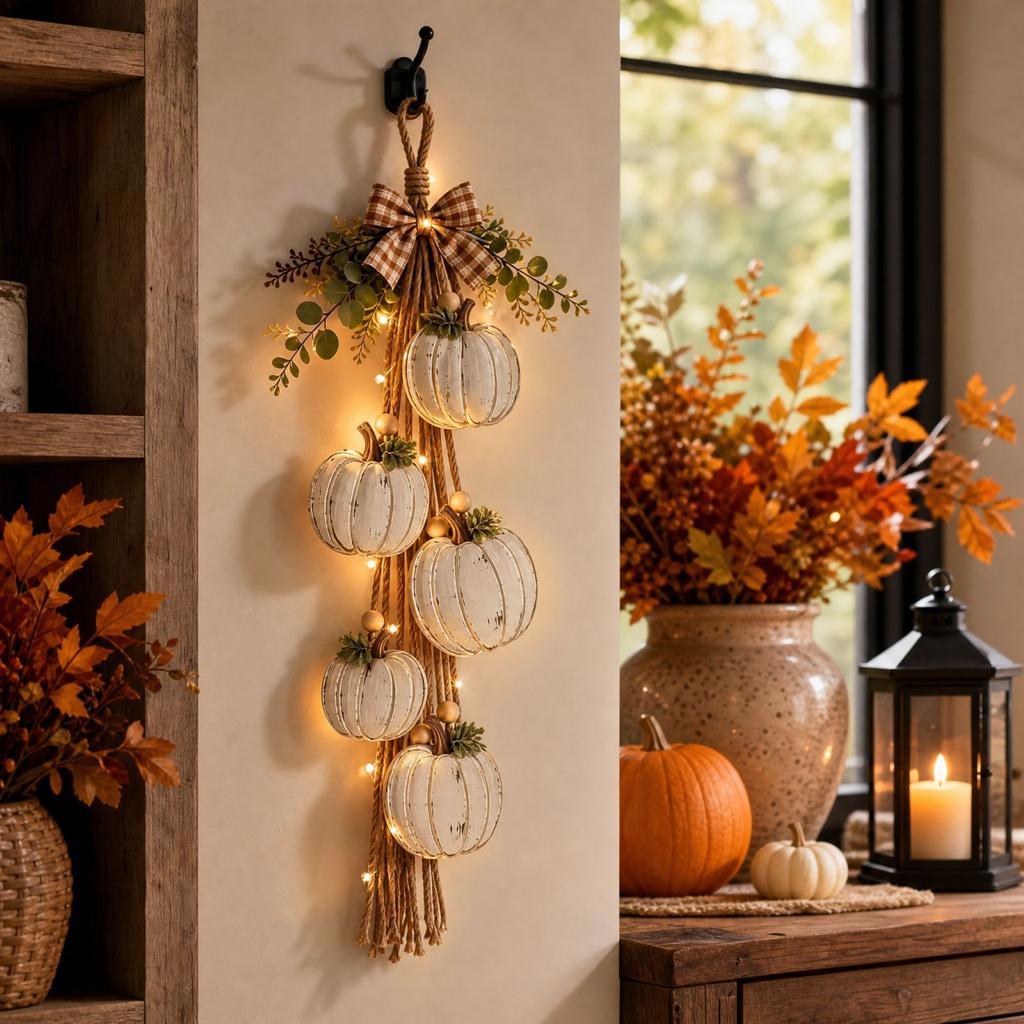 Pompoenvormige wanddecoratie met verlichting, 2D Halloween herfsthanger voor thuis