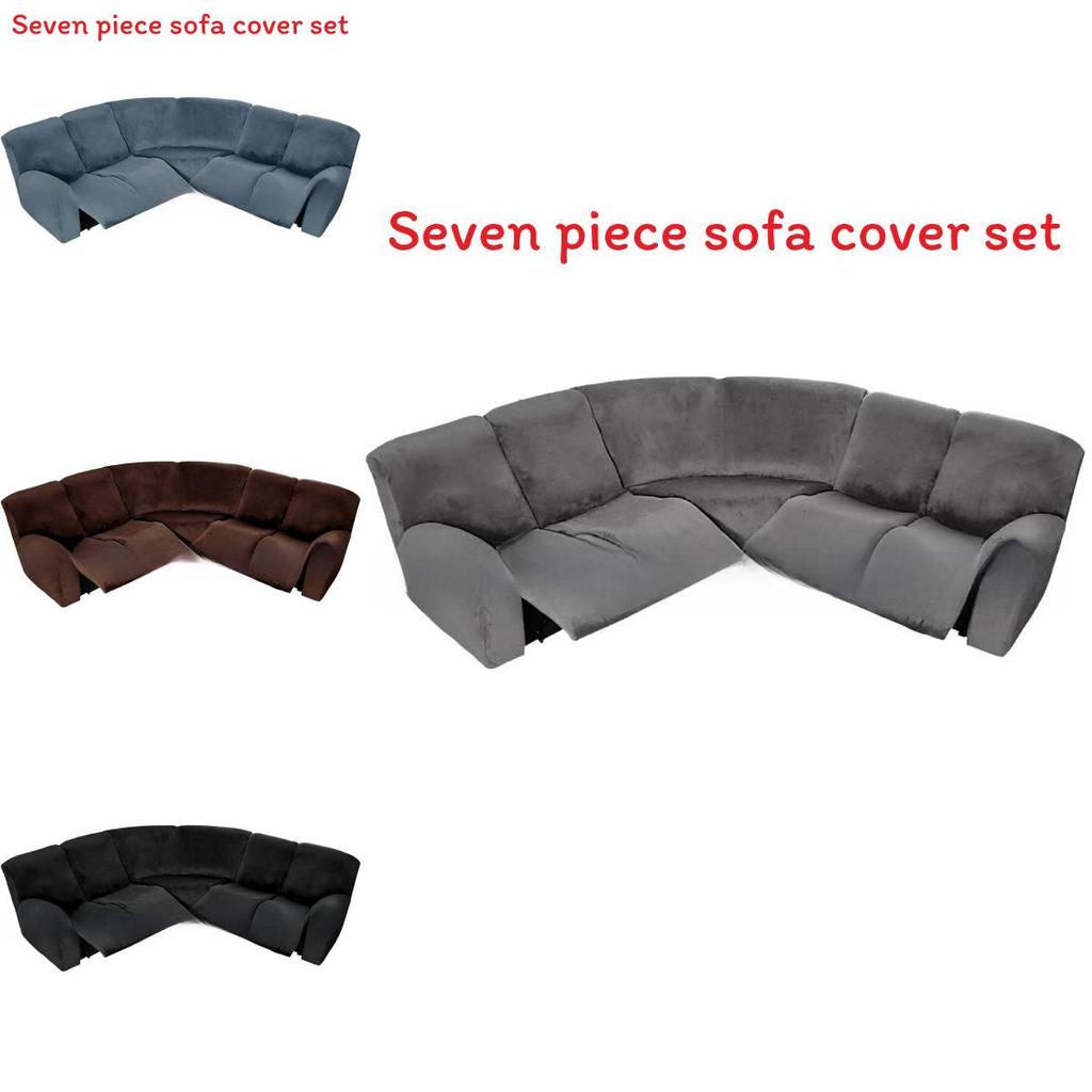 Velvet Lshaped Seven Piece Sofa Cover Set With Stretch Material For Corner Sectionals